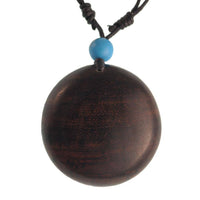 Load image into Gallery viewer, Holzkette rund Scheibe Türkis Stein Sonoholz Baumwolle verstellbar unisex - chic - net.de
