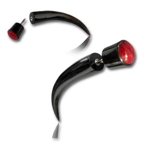 Horn Fake Piercing Koralle Inlay gebogen Spike schwarz Edelstahl Ohrstecker 1 mm Tribal Organic - chic - net.de
