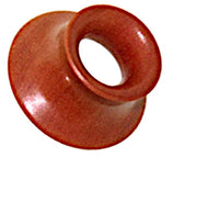 Load image into Gallery viewer, A close-up of a brown, round Holz Flesh Tunnel Trichter gewölbt braun Rosenholz Plug Unisex Ohrschmuck resembling a plastic sewing thimble with a large central hole, similar to those used for lobe piercings.
