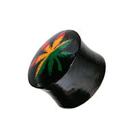 Load image into Gallery viewer, Holz Plug Hanf Blatt grün gelb rot Tunnel Unisex Ohrschmuck Teakholz
