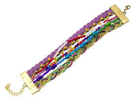 Load image into Gallery viewer, Ibiza Messing Armband mehrlagig golden lila Perlen nickelfrei antik Tribal 17,8 cm Karabiner - chic - net.de
