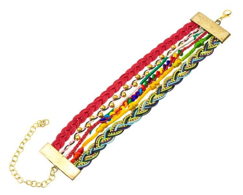 Ibiza Messing Armband mehrlagig golden rot Perlen nickelfrei antik Tribal 17,8 cm Karabiner - chic - net.de