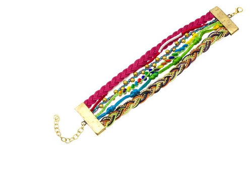 Ibiza Messing Armband mehrlagig pink Perlen nickelfrei antik Tribal 17,8 cm Karabiner - chic - net.de