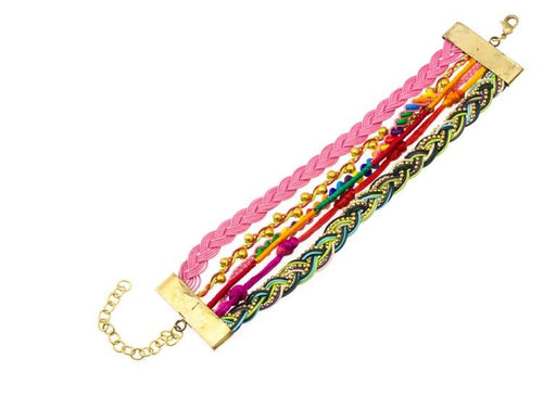Ibiza Messing Armband mehrlagig rosa Perlen nickelfrei antik Tribal 17,8 cm Karabiner - chic - net.de