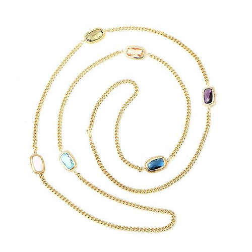 Kette 18 karat vergoldet Glaskristalle Rechteck Zopfrand nickelfrei Karabiner Panzerkette bunt - chic - net.de