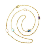 Load image into Gallery viewer, Kette 18 karat vergoldet Glaskristalle Rechteck Zopfrand nickelfrei Karabiner Panzerkette bunt - chic - net.de
