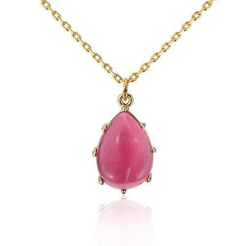 Kette 18 karat vergoldet magenta Tropfen Glaskristall nickelfrei Karabiner - chic - net.de