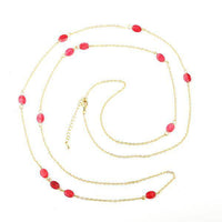 Load image into Gallery viewer, Kette 18 karat vergoldet rosa Steine oval lang nickelfrei Karabiner verstellbar - chic - net.de

