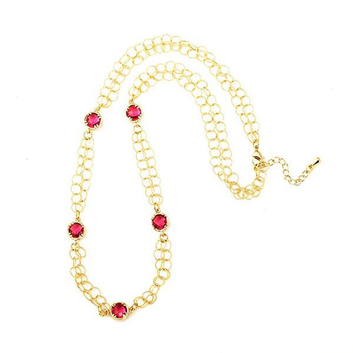 Kette 18 karat vergoldet zweilagig Glaskristall rosa filigrane Ringe nickelfrei Karabiner - chic - net.de