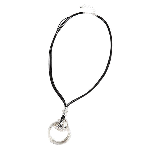 Kette 64 - 71cm Anhänger 9 cm silbern Glitzer Brassringe Knoten Acrylseile schwarz - chic - net.de