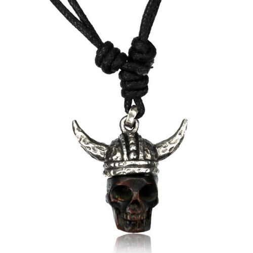 Kette Brass Baumwolle Holz Skull dunkel Anhänger Viking Wikinger Helm verstellbar - chic - net.de