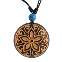 Cargar imagen en el visor de la galería, Kette golden Blume Ornamentblätter Türkis Stein Sonoholz Baumwolle verstellbar - chic - net.de
