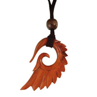 Cargar imagen en el visor de la galería, Kette Holz Flügel Spiralen Anhänger rotbraun Lederband Holzperlen verstellbar 75 cm - chic - net.de
