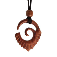 Load image into Gallery viewer, Kette Holz Spiralen Zacken Ornament Anhänger mittelbraun Lederband verstellbar Holzperle - chic - net.de
