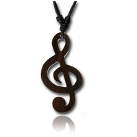 Load image into Gallery viewer, Kette Sono Holz Notenschlüssel Musik braun Anhänger 55 mm verstellbar Baumwolle - chic - net.de
