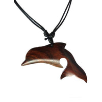 Cargar imagen en el visor de la galería, Kette springender Delfin dunkelbraun Sonoholz natürliche Maserung verstellbare Baumwollkette - chic - net.de
