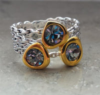 Load image into Gallery viewer, Ketten Silberring vergoldet drei Glitzer Zirkonia breit 925 - chic - net.de
