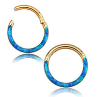 Load image into Gallery viewer, Klapp Segment Ring Piercing Edelstahl blau Opal Inlay - chic - net.de
