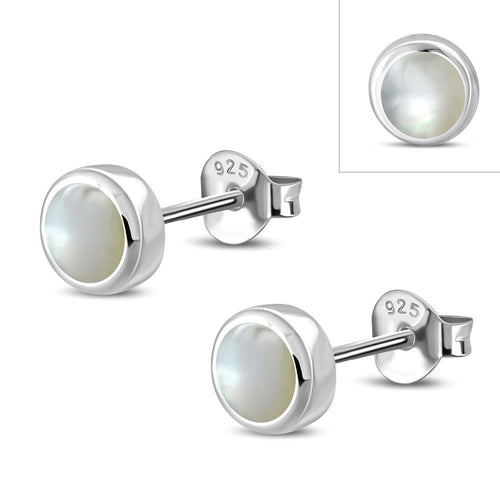 Kleine Ohrstecker 925 Silber Stein Muschel rund 3mm - chic - net.de