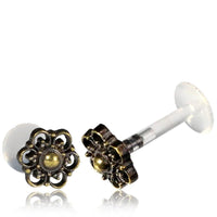 Load image into Gallery viewer, Labret Lippen Piercing Acryl Bogen Blume antik golden Brass Motiv - chic - net.de
