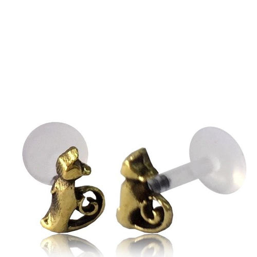 Labret Lippen Piercing Acryl Katze antik golden Brass Motiv Tragus - chic - net.de
