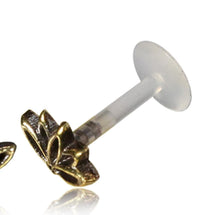 Load image into Gallery viewer, Labret Lippen Piercing Acryl Lotus Blume antik golden Brass Motiv - chic - net.de

