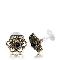 Load image into Gallery viewer, Labret Lippen Piercing Bio Acryl Onyx Punkte Blume antik golden Brass Tragus - chic - net.de
