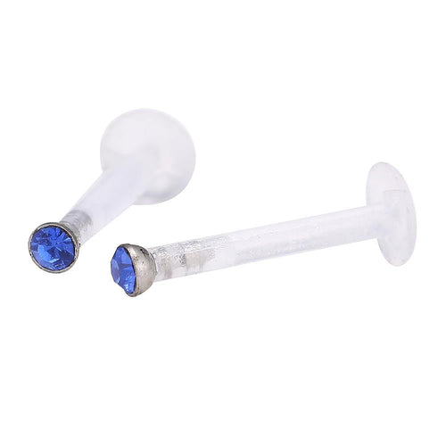 Labret modisches Piercing aus Acryl mit blauem Stein Edelstahl - chic - net.de