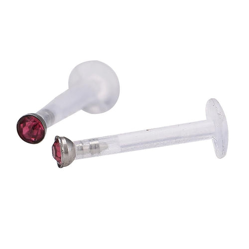 Labret modisches Piercing aus Acryl mit rosa Stein Edelstahl - chic - net.de