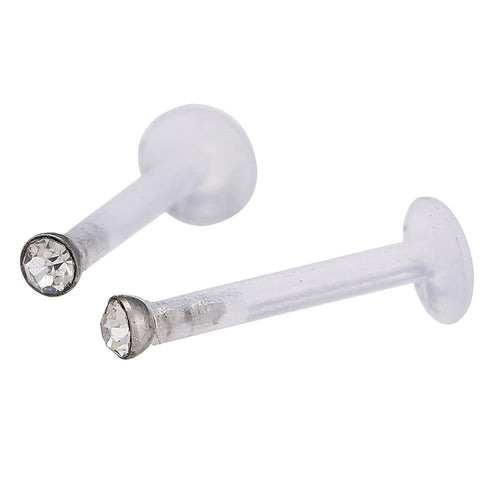 Labret modisches Piercing aus Acryl mit weißem Stein Edelstahl - chic - net.de