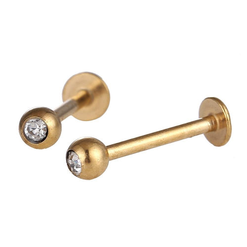 Labret modisches Piercing aus Edelstahl goldene Farbe mini Zirkonia Stein in Kugel - chic - net.de