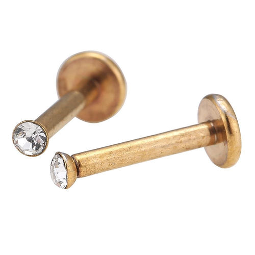 Labret modisches Piercing aus Edelstahl in goldener Farbe mini Zirkonia Stein - chic - net.de