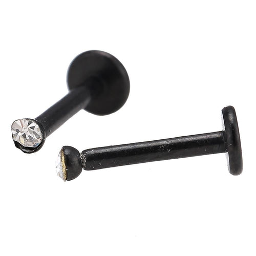 Labret modisches Piercing aus Edelstahl in schwarz mini Zirkonia Stein weiß - chic - net.de