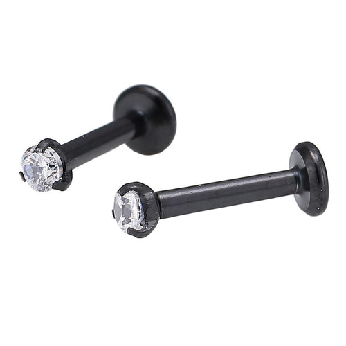 Labret modisches Piercing aus Edelstahl in schwarz weißer Mini Zirkonia Stein - chic - net.de