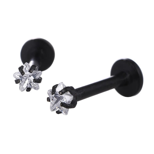 Labret modisches Piercing aus Edelstahl in schwarz weißer Sternförmiger Mini Zirkonia Stein - chic - net.de