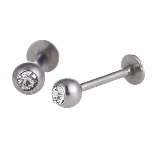 Labret modisches Piercing aus Edelstahl in silberner Farbe weißer Stein - chic - net.de