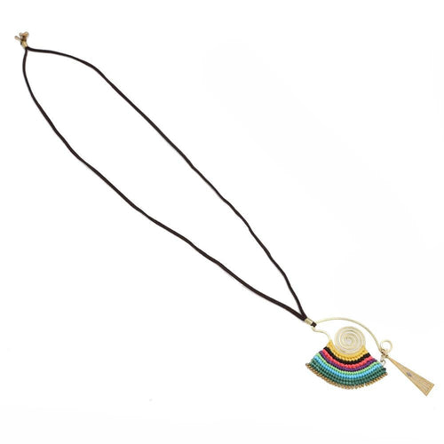 Lange Lederband Kette schwarz Spirale groß Ethno Fäden bunt Dreieck - chic - net.de