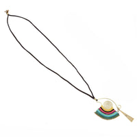 Load image into Gallery viewer, Lange Lederband Kette schwarz Spirale groß Ethno Fäden bunt Dreieck - chic - net.de
