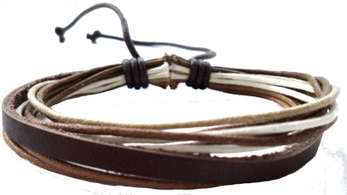 Lederarmband Schnüre braun hell dunkel weiß verstellbar Armband Leder breit unisex nickelfrei - chic - net.de