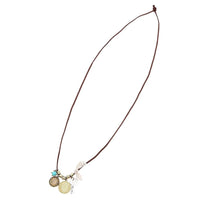 Cargar imagen en el visor de la galería, Lederband Kette braun goldfarben oxidiert Emaille schlüssel Uhrwerk Stoff Spitze - chic - net.de
