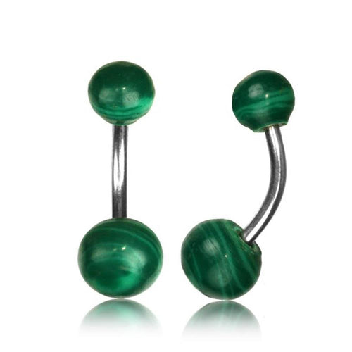 Malachit Bauchnabelpiercing Edelstahl Kugeln Stein grün gemasert - chic - net.de
