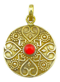 Load image into Gallery viewer, Messing Anhänger Jaspis rot Herz Kreise Stein golden Kette nickelfrei antik Schmuck Tribal Brass - chic - net.de
