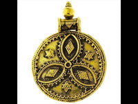 Load image into Gallery viewer, Messing Anhänger Kreis Mandeln drei Rauten Sterne antik golden Kette Tribal nickelfrei Brass Schmuck - chic - net.de
