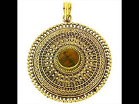 Load image into Gallery viewer, Messing Anhänger Tigerauge Kreise Zopf 42 mm antik golden Kette Schmuck Tribal - chic - net.de
