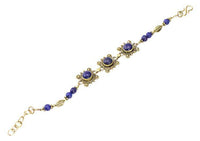 Cargar imagen en el visor de la galería, Messing Armband golden eckig rund Kreise Spitzen Lapis 17 - 19,5 cm Blatt Perlen - chic - net.de

