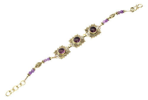 Messing Armband golden eckig rund Spiralen Punkte Amethyst 17 - 20 cm oval Perlen - chic - net.de