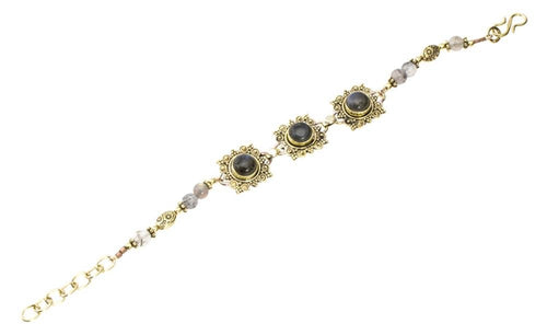 Messing Armband golden eckig rund Spiralen Punkte Labradorit 17 - 20 cm oval Perlen - chic - net.de