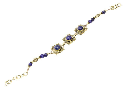 Messing Armband golden eckig rund Spiralen Punkte Lapis 17 - 20 cm oval Perlen - chic - net.de
