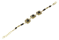 Cargar imagen en el visor de la galería, Messing Armband golden eckig rund Spiralen Punkte Onyx 17 - 20 cm oval Scheiben - chic - net.de
