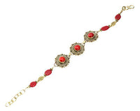 Load image into Gallery viewer, Messing Armband golden Herzen Blumen Jaspis Blatt rund 18 - 20,5 cm oval - chic - net.de
